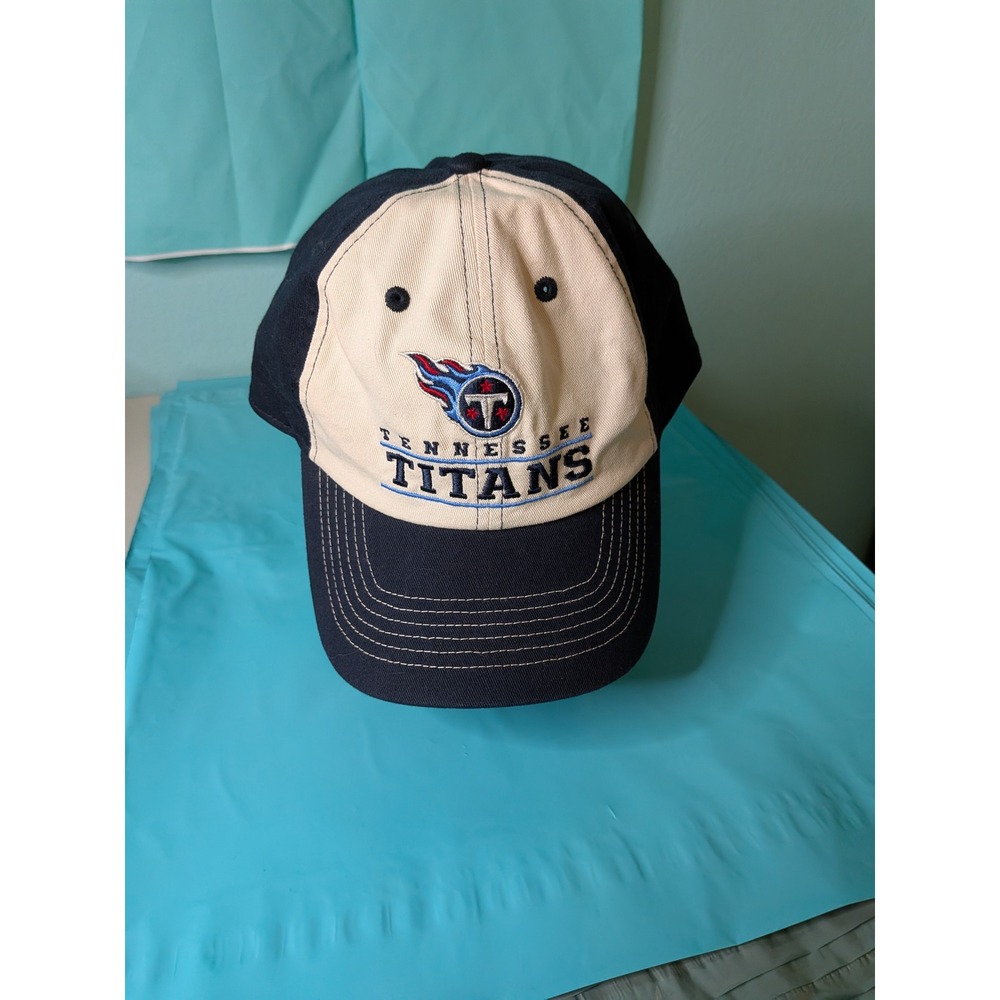 Tennessee Titans NFL Team Apparel Hat Navy Blue Cream Two Tone Adjustable Cap